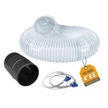 Imagem de POWERTEC 70494 Mangueira de coleta de poeira de PVC de 10 cm x 1,6 m com 2 braçadeiras de chave de aço inoxidável e adaptador de emenda de conector de mangueira de poeira de 10 cm, para serra de mesa