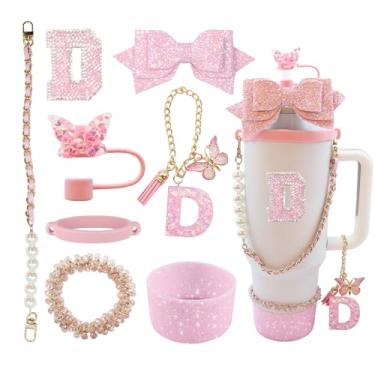 Imagem de Conjunto de acessórios de copo de 8 peças para copo Stanley de 30 e 1,219 g com alça, incluindo topo de palha, bota, alça de alça de garrafa de água, decoração de arco de palha, pulseiras, pingente de