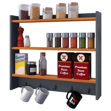 Imagem de Armário Suspenso Suporte Xícaras Armarinho Amélia Nicho Organizadora Decoração Cozinha Ganchos Resistentes (CINZA/CINAMO)