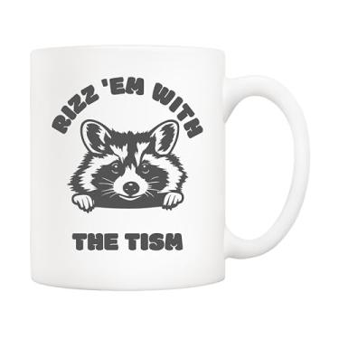 Imagem de 5Aup Caneca engraçada de guaxinim Rizz 'Em with The Tism - Meme Gag Ideal para homens, mulheres, namorado, namorada e melhores amigos - Conscientização do autismo, presentes de aniversário - Caneca de