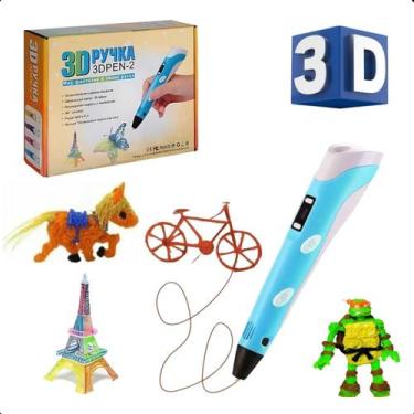 Imagem de Caneta 3d Impressora Completa Infantil Criança Azul Criativa USB Refil