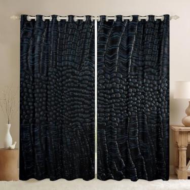 Imagem de Cortinas com padrão de crocodilo, cortinas de janela de pele de animal selvagem para meninos e meninas, adolescentes, cortinas de tratamento de janela com padrão preto, decoração de casa, cortinas de