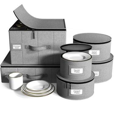 Imagem de Sorbus Conjunto de 6 peças de recipientes de armazenamento da China – Organizador de louça de concha rígida para pratos, copos, canecas e pires (serve para 12) com protetores de feltro para