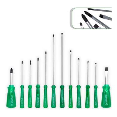Imagem de Kit Jogo 12 Peças Chaves Fenda e Philips com Ponteira Imantada em Aço 