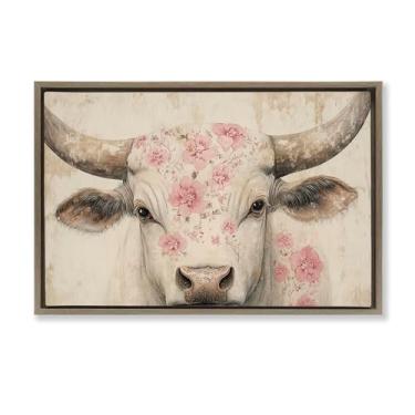 Imagem de Stupell Industries Gado com estampa de flor de cerejeira marrom emoldurado em tela flutuante design de arte de parede por Heidi Kuntz, 17 x 25