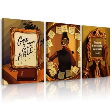 Imagem de Arte de parede de menina negra versículo bíblico tela decoração de parede mulher negra cristã impressão de mulheres afro-americanas imagens religiosas moda escritura pintura para sala de estar 16x24