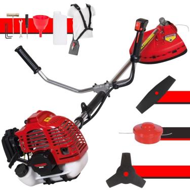 Imagem de Máquina de Cortar Grama À Gasolina Kawashima KW52L 2T 52cc 2,5HP de Alta Performance Completa Com Carretel Nylon + Lâmina 2 Pontas + Lâmina 3 Pontas