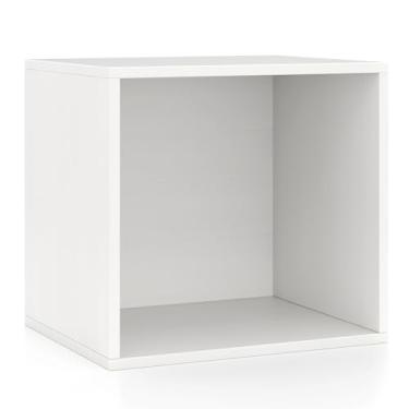 Imagem de Nightcore Cubo de armazenamento empilhável, organizador de estante de madeira aberto para espaços pequenos, estante de exibição, cubo de armazenamento modular DIY para casa, rústico marrom/branco