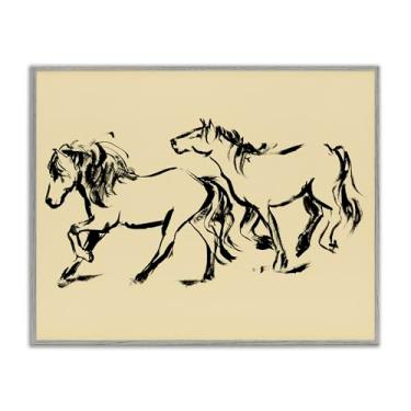 Imagem de Stupell Industries Cavalos em movimento galope cinza emoldurado giclée design de arte por Victoria Barnes, 40,6 x 50,8 cm