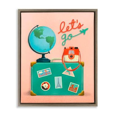 Imagem de Stupell Industries Let's Go Travel Suitcase Brown Framed Floater Canvas Wall Art Design por Jilly Jack Designs, 21 x 17