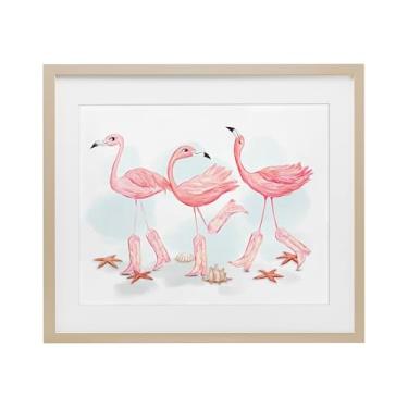 Imagem de Stupell Industries Estampa emoldurada Happy Pink Cowgirl Flamingoes Birch Under Glass por Ziwei Li, 17 x 21