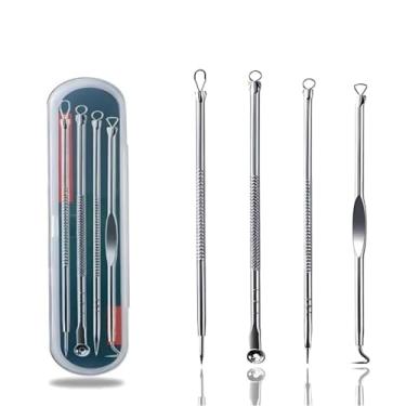 Imagem de Kit Removedor de Cravos e Espinhas com 4 Peças Profissionais em Aço Inox + Estojo Ferramentas para Limpeza de Pele, Acne e Higiene Facial Segura