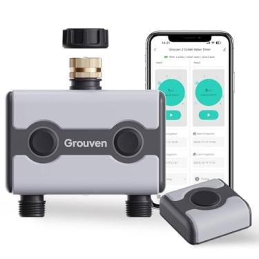 Imagem de Temporizador de irrigação WiFi, 2 tomadas, temporizador de água com controle de aplicativo de atraso de chuva via WiFi de 2,4 GHz e Bluetooth, irrigação externa, automatiza horários de água e