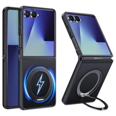 Imagem de YSLBWLE Capa magnética para Samsung Galaxy Z Flip 7 com suporte de anel [proteção militar contra quedas] à prova de choque, fina, transparente, suporte invisível, traseira preta, 31-zflip7-01