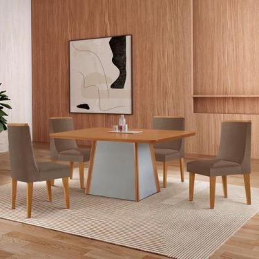 Imagem de Mesa 120cm Tampo Mdf Canto Copo e 4 Cadeiras Merlim Sena - Rufato