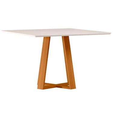 Imagem de Mesa de Jantar Quadrada 6 Lugares 135cm Tampo Mdf com Vidro Lectus Ypê/Off White - New Ceval
