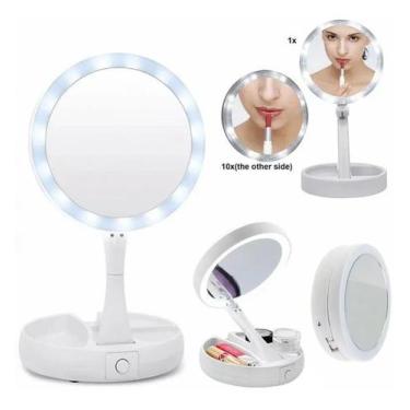 Imagem de Espelho Mesa Dupla Face Luz Led Com Aumento 10x Maquiagem REDONDO - MK