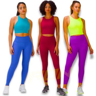 Imagem de Kit C/3 Calças Legging BÁSICAS COLORIDAS Leg Fitness Corrida Academia 