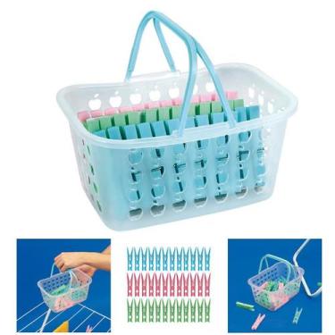 Imagem de Cesto Com 36 Prendedores De Pendurar Roupas Varal Plástico Maxi - 6072