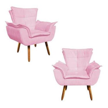 Imagem de Kit 2 Poltronas Opala Cadeira Decorativa Suede Rosa Bebê - King Lar