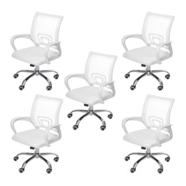 Imagem de Conjunto 5 Cadeiras de Escritório com Rodizios Baixa Tok OR Design Branco