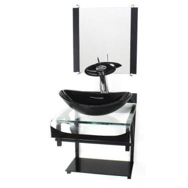 Imagem de Gabinete Vidro 40Cm Banheiro Curvado Duplo Pp Cuba Oval - Cubas E Gabi