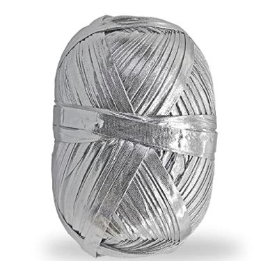 Imagem de Camiseta metálica fio 140 jardas tricô tecido crochê tecido brilhante camiseta fio para iniciantes faça você mesmo artesanato bolsa cobertor projetos (prata)