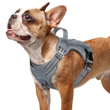 Imagem de rabbitgoo Peitoral tático para cães grandes, colete de serviço militar sem puxão, com tiras refletivas e alça de controle fácil para corrida, treinamento e caminhada - ajustável e confortável (cinza P)