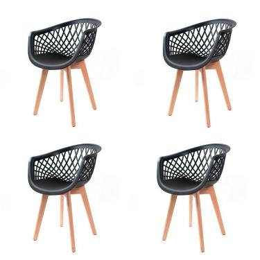 Imagem de 4 Cadeiras Com Encosto para Cozinha Base Madeira Wood Preta