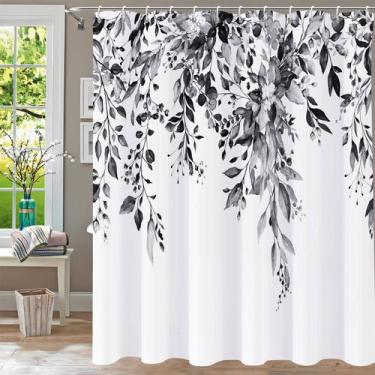 Imagem de Cortina de chuveiro Yiartaan preta e branca impermeável 180x180cm