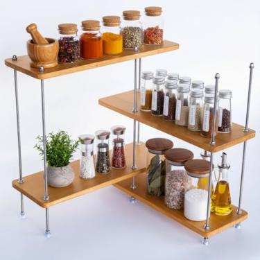 Imagem de VINIUSIKI Organizador de prateleira de bancada ajustável em forma de L, suporte de cozinha para bancada, organizador de prateleira de balcão de café de madeira para casa - 39,9 cm x 39,9 cm x 39,9 cm