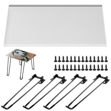 Imagem de Attuslla Moldes retangulares de resina epóxi para mesa, moldes de silicone de mesa de resina de 30 x 40 cm com pernas para mesa de rio, artesanato DIY, tábua de corte, decoração de mesa