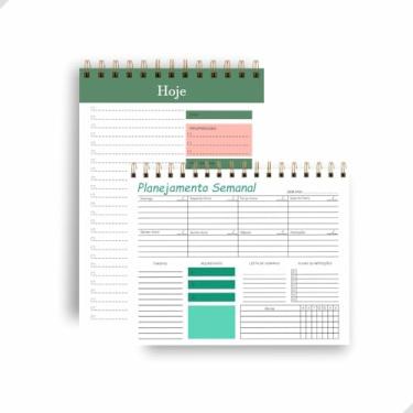 Imagem de Kit com Planner Semanal e Planner Diário 50 Folhas cada, Organizador Não Datado de Tarefas e Rotina com Espiral | Produtividade para Escritório, Estudos e home office | Capa Transparente De Acetato (Verde com verde água)