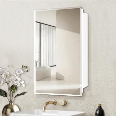 Imagem de FOMAYKO Armário com espelho 40,6 x 66,6 cm, simples e bonito, grande espaço de armazenamento, branco fosco para banheiro