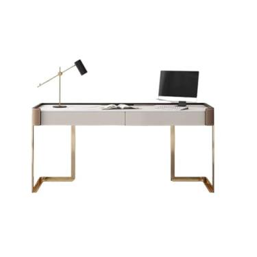 Imagem de ZzleoyuUUs-12 Sit Stand Desk Rock Plate Saddle Leather Desk Modern Home Light Luxury Study Designer Office Against The Wall Student Pc Table Study Writing Table (180 * 60 * 75 cm)