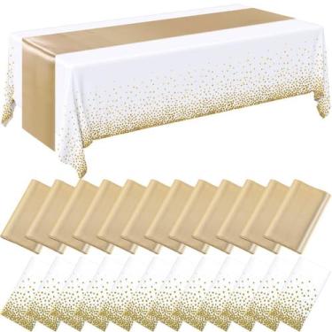Imagem de Conjunto de toalhas de mesa Breling branco/dourado, plástico 54 x 108 