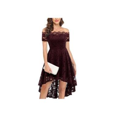 Imagem de Vestido de renda assimétrica de manga curta para festa de gala de form