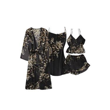 Imagem de Conjunto de pijama feminino GORGLITTER com estampa floral, cetim, 5 pe