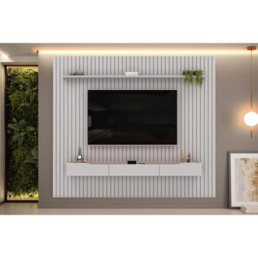 Imagem de Rack Bancada C/ Painel P/ Tv Até 85 Pol Pratic Ripado 3 Gavetas 275x240cm Bali - Dj Móveis