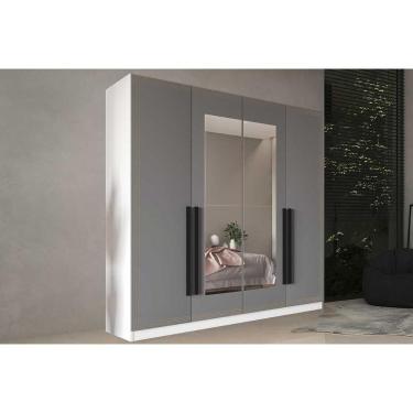 Imagem de Guarda Roupa Casal 4 Portas (2 C/ Espelho) E 4 Gavetas Valência Branco/cinza - Politorno