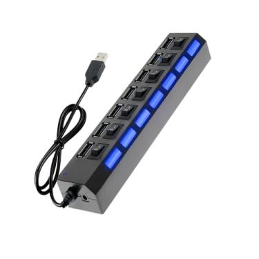 Imagem de Hub USB 2.0 com 7 Entradas – Conecte Teclado, Mouse, Pendrive e Mais em Notebook ou PC com LED Indicador - Expansor Plug & Play Compacto com LED, Ideal para PC, Notebook e Acessórios