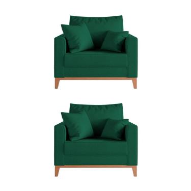 Imagem de Kit 2 Poltronas Beny Amamentação com 2 Almofadas Base em Madeira Maciça Tecido Veludo Verde