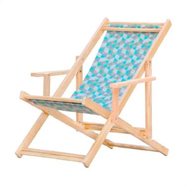 Imagem de Espreguiçadeira Madeira Maciça Dobrável Piscina ou Varanda – Com Braço, Natural (Triângulo Azul)