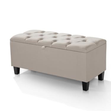 Imagem de Calçadeira Sapateira Organizador com Assento Puff Baú Estofado - Para Armazenamento em Quarto, Sala e Escritório - Móveis para Quarto Minimalista Moderno(Palha)