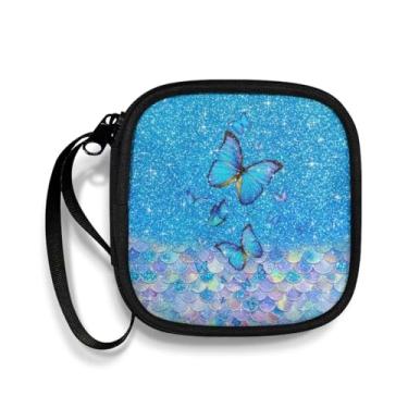 Imagem de Puganiruo Capa de fone de ouvido portátil sem fio borboleta em escala de sereia, bolsa de armazenamento para fone de ouvido, suporte para fone de ouvido com alça e bolsa de viagem