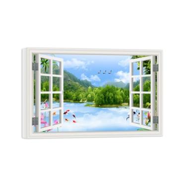 Imagem de Falsas Janelas Paisagens Impressões em Tela-Árvores Lago flores pássaros-Quadro Arte Moderna-Natureza Pintura Pronta para Pendurar Tela Embrulhada 20x30cm