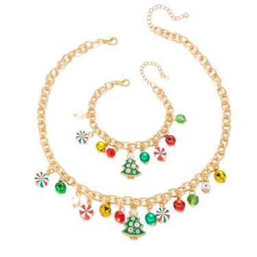 Imagem de HQLA Boneco de neve de Natal floco de neve Natal Stree flor grinalda colar pulseira pingente conjunto de joias para mulheres amuletos fofos bola vermelha sininho grinalda verde guirlanda festival