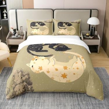 Imagem de Conjunto de capa de edredom de gato 100% algodão orgânico com desenho animado animal de estimação (não edredom), conjunto de cama queen size 3 peças