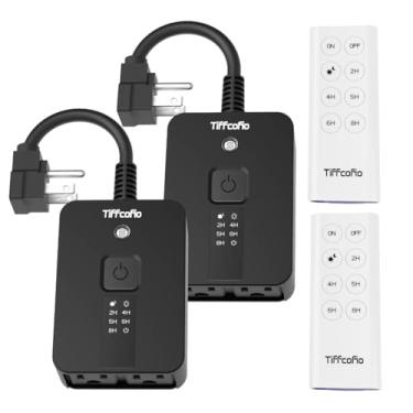 Imagem de TiFFCOFiO Temporizador externo à prova d'água, controle remoto do crepúsculo ao amanhecer, alcance de 30,5 m, 2 tomadas elétricas com sulcos para casa e jardim, 15A 1/2HP, resistente, listado ETL (2