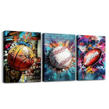 Imagem de Feelyou Arte de parede em tela esportiva graffiti para sala de estar quarto crianças meninos futebol basquete beisebol pintura decoração hippie imagem arte amante futebol americano presente pôsteres